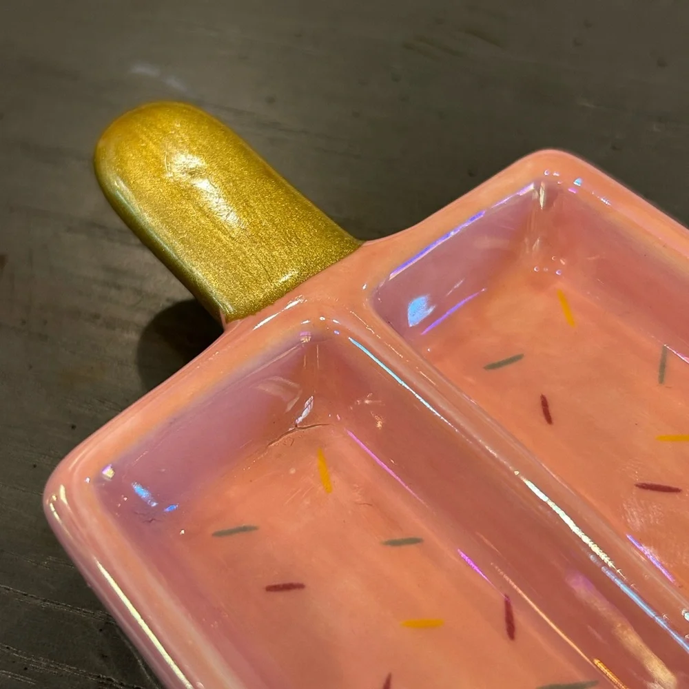 Pink Popsicle Shaped Ceramic Jewelry Trinket Tray